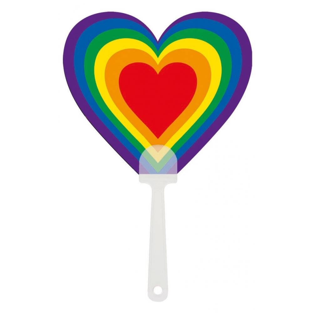 Handfächer Herz Regenbogen mit Griff